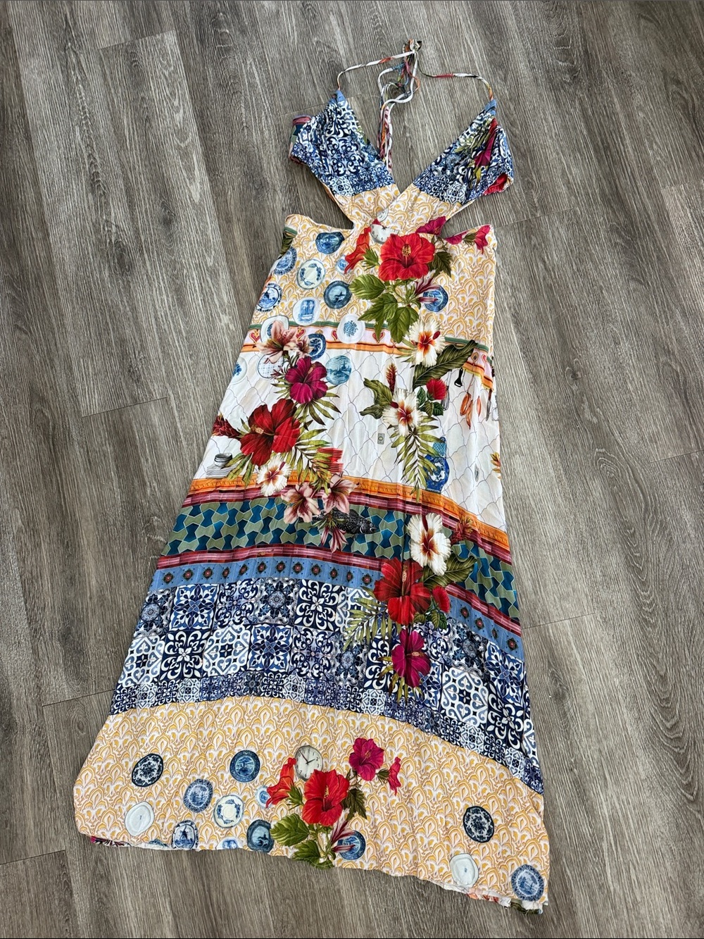 Farm Rio tropical patchwork boho festival halter maxi dress Small - Picture 3 of 9